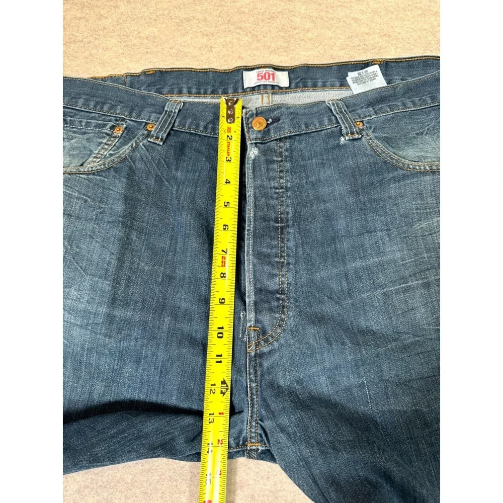 Levis 501 Original Jeans Men 42x30 Blue Whiskering Denim Button Fly Straight Leg